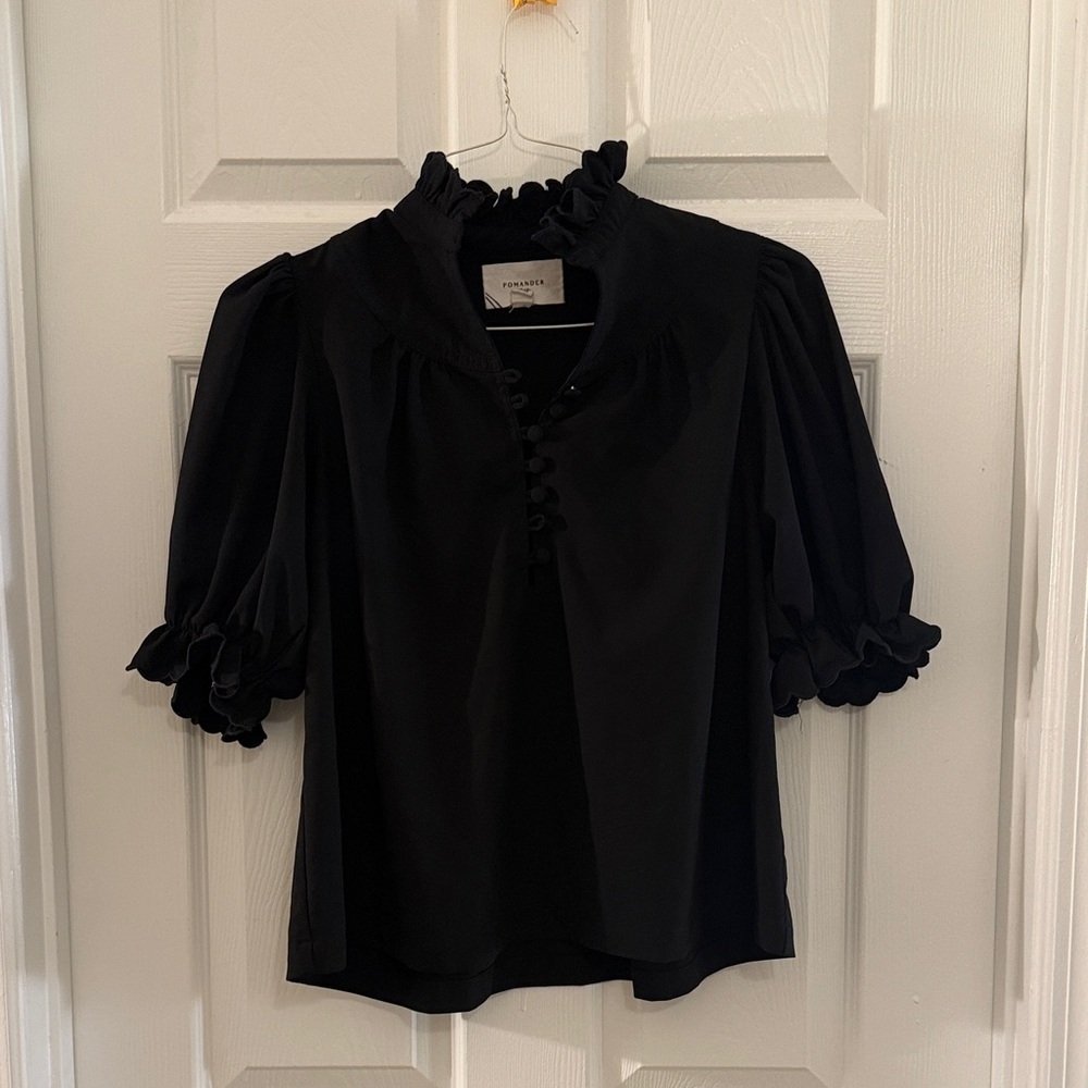 Pomander Place Black Ruffle Blouse